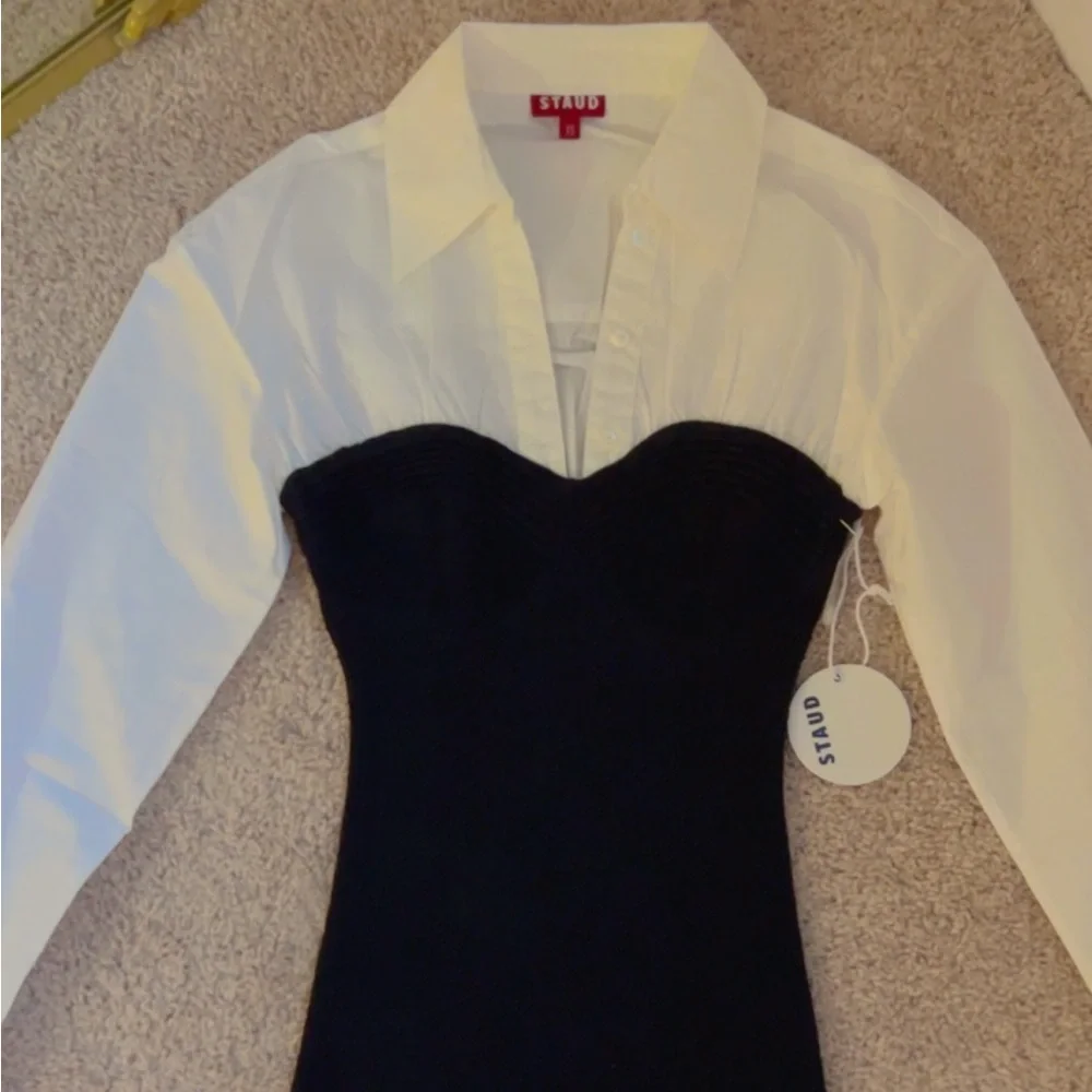 STAUD poplin & knit combo long dress. XS - Picture 8 of 17